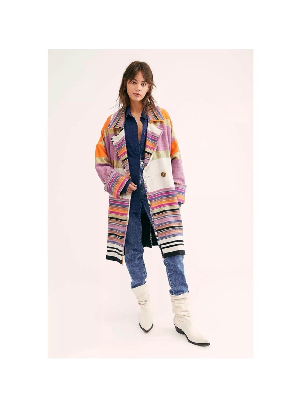 Free People Broad Horizons Coat Medium Metallic Multicolor Striped